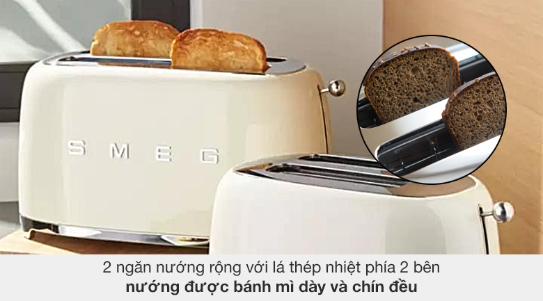 Máy nướng bánh mì Smeg TSF01CREU (535.43.665) - 2 ngăn nướng tiện lợi
