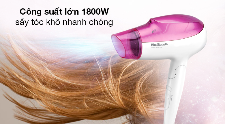 Máy sấy tóc Bluestone HDB-1859 - Tốc độ sấy nhanh, tiết kiệm điện năng với công suất lớn 1800W