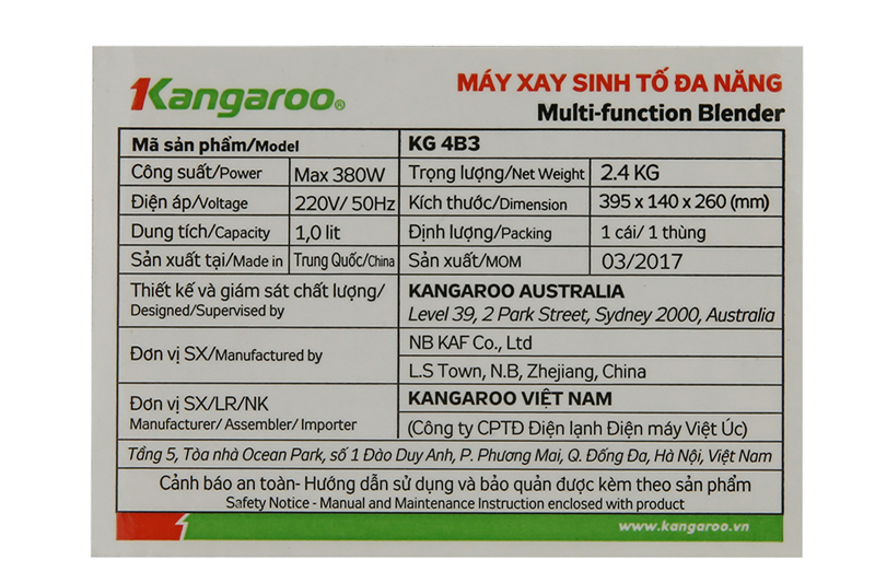 Công suất tốt - Máy xay sinh tố Kangaroo KG4B3