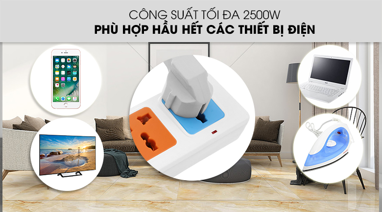 Công suất tối đa - Ổ cắm điện Comet 4 lỗ 3 chấu 5m CES10405