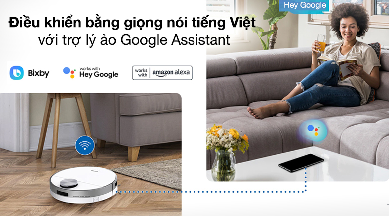 Robot hút bụi Samsung VR30T85513W/SV - Dễ dàng điều khiển bằng giọng nói tiếng Việt với trợ lý ảo Google Assistant
