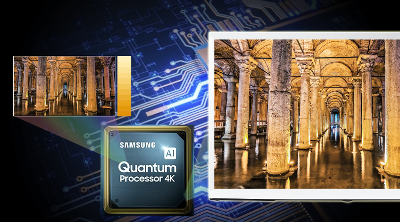 Smart Tivi Kiểu Chữ Có Chân The Serif QLED Samsung 4K 65 inch QA65LS01T - Phân tích và nâng cấp hình ảnh lên gần chuẩn 4K nhờ bộ xử lý Quantum 4K Al