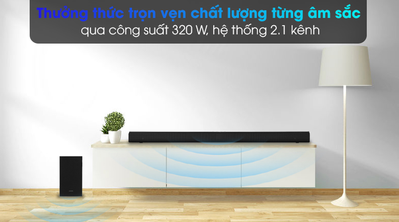 Loa thanh Samsung HW-T550 - Thưởng thức trọn vẹn chất lượng từng âm sắc với âm trầm mạnh mẽ nhờ công suất 320 W, 2.1 kênh