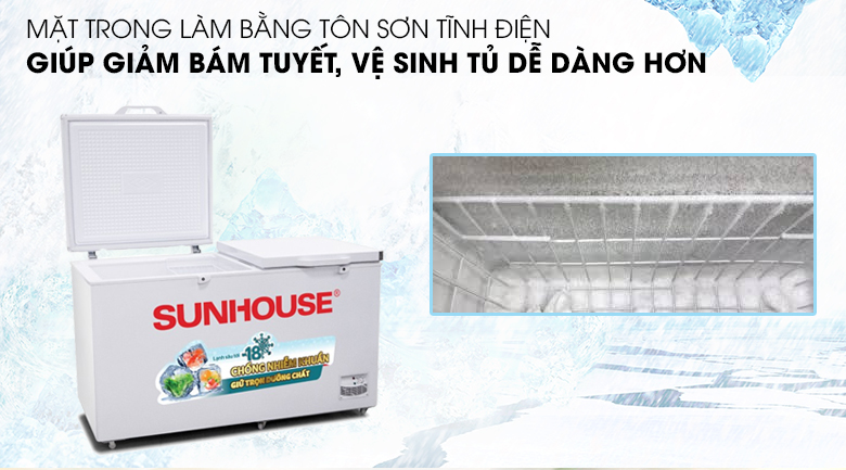 Tủ đông Sunhouse 490 lít SHR-F2572W2 - Mặt trong làm bằng tôn sơn tĩnh điện giúp giảm băng tuyết, cho bạn vệ sinh tủ dễ dàng hơn