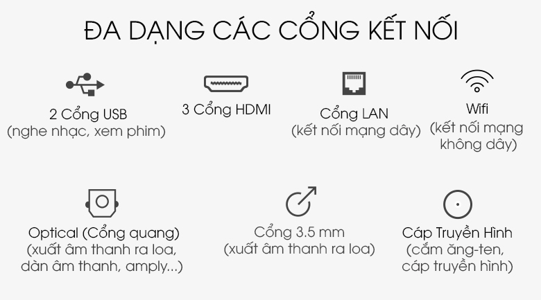 Tivi QLED 4K TCL 50Q726 - Hỗ trợ nhiều kết nối không dây và có dây