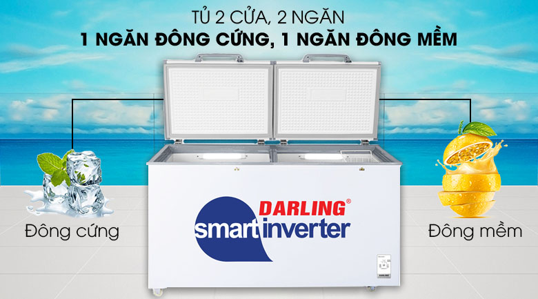 Tủ đông Darling Inverter 350 lít DMF-4699 WSI-4 - 1 ngăn đông cứng và 1 ngăn đông mềm